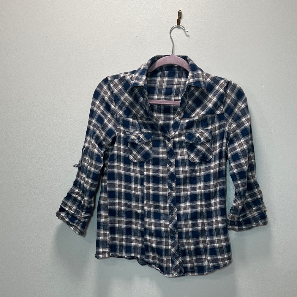 Blue and Gray Flannel - Three-Quarter Sleeve